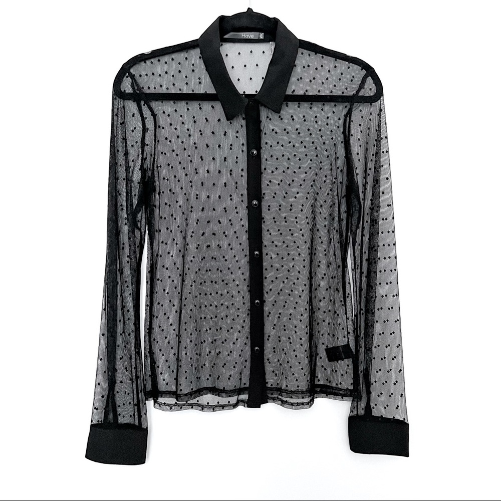 HAVE - Dotted Mesh Button-Up Blouse